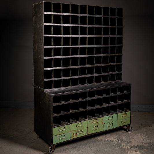 Heavy duty pigeon-hole metal shelving rack